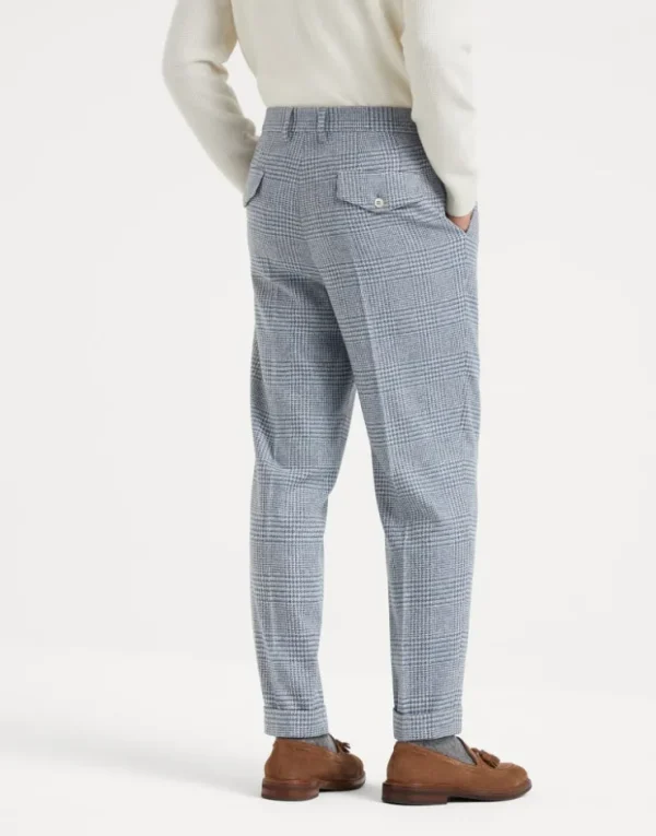 Brunello Cucinelli Hose in Leisure Fit in Prince-of-Wales-Karomuster aus Comfort-Seide, -Wolle und -Kaschmir mit doppelten Bundfalten und Innenriegel | Herren Hosen