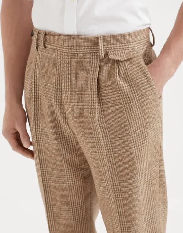 Brunello Cucinelli Hose in Leisure Fit in Prince-of-Wales-Karo aus Wolle und Alpaka mit doppelten Bundfalten und Innenriegel | Herren Hosen