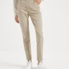 Brunello Cucinelli Hose in Slim Fit aus gefärbtem Stretchdenim mit Shiny Leather Tab | Damen Hosen