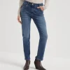 Brunello Cucinelli Hose in Slim Fit aus Stretchdenim mit Shiny Leather Tab | Damen Denim