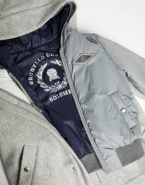 Brunello Cucinelli 3-in-1-Parka in Fischgrat aus Wolle, Seide und Kaschmir | Kinder Mäntel & Jacken