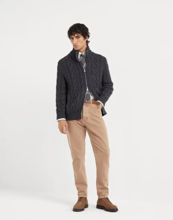 Brunello Cucinelli Irish Cable-Cardigan mit hohem Kragen aus Kaschmir | Herren Strickwaren