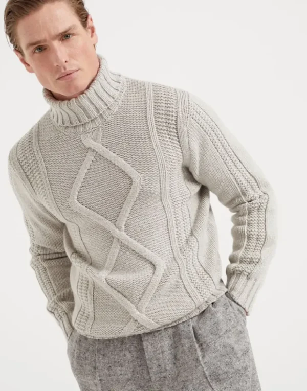 Brunello Cucinelli Irish Cable-Rollkragenpullover aus Federkaschmir | Herren Strickwaren