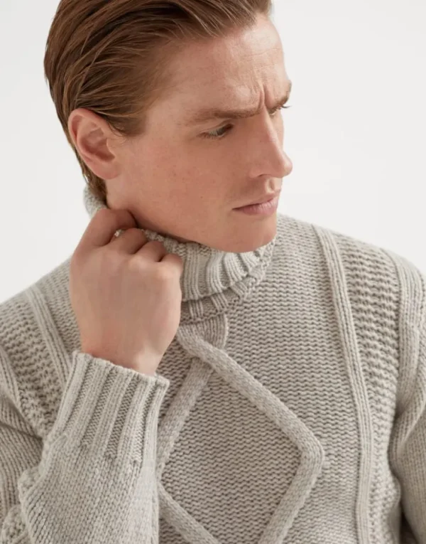 Brunello Cucinelli Irish Cable-Rollkragenpullover aus Federkaschmir | Herren Strickwaren