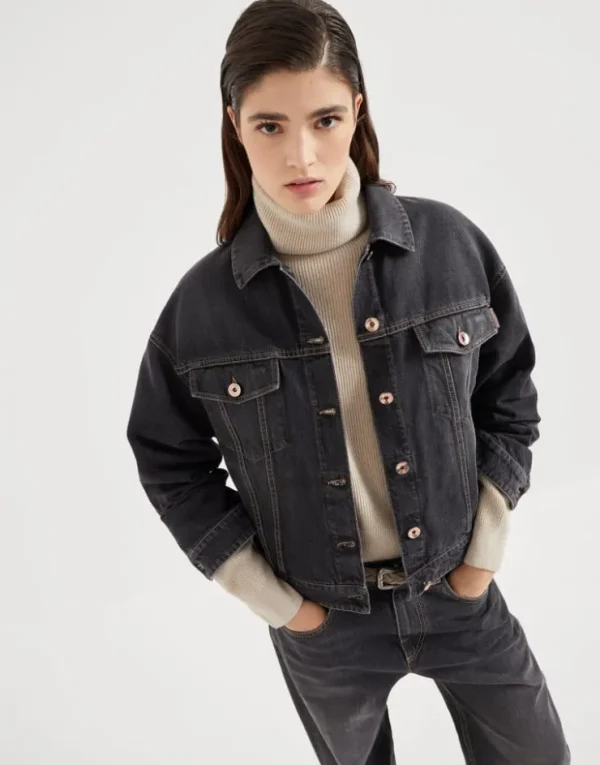 Brunello Cucinelli Jacke aus Authentic-Denim mit Shiny Tab | Damen Mäntel & Jacken