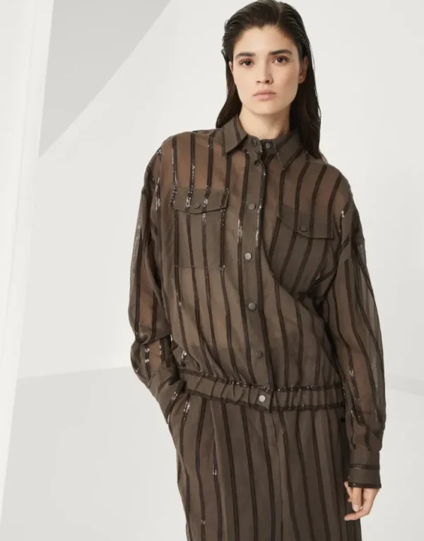 Brunello Cucinelli Jacke aus Baumwollorganza mit Dazzling Stripe Embroidery | Damen Event-dressing | Mäntel & Jacken