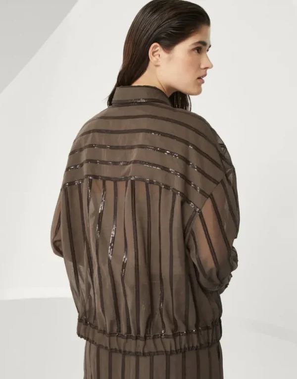 Brunello Cucinelli Jacke aus Baumwollorganza mit Dazzling Stripe Embroidery | Damen Event-dressing | Mäntel & Jacken