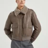 Brunello Cucinelli Jacke aus Country-Nappaleder mit Wattierung, abnehmbarem Shearling-Kragen und Monili | Damen Mäntel & Jacken