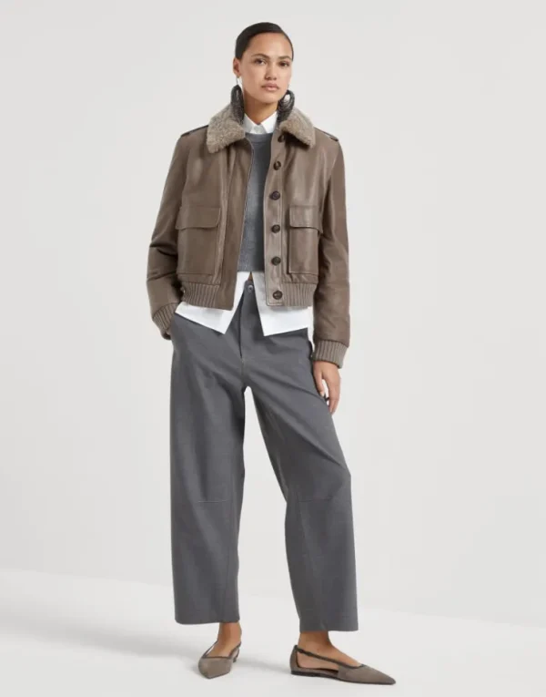 Brunello Cucinelli Jacke aus Country-Nappaleder mit Wattierung, abnehmbarem Shearling-Kragen und Monili | Damen Mäntel & Jacken