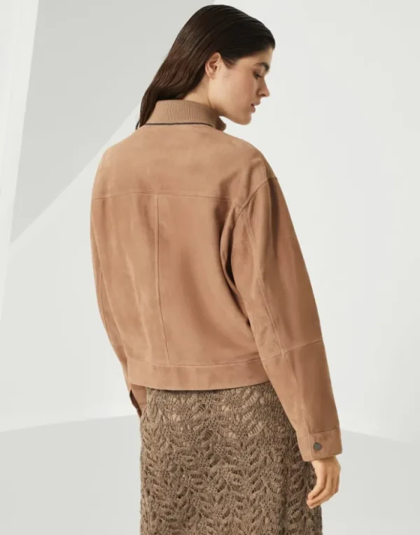 Brunello Cucinelli Jacke aus Couture-Veloursleder mit Monili | Damen Mäntel & Jacken