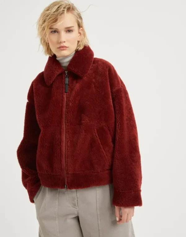 Brunello Cucinelli Jacke aus Curly-Shearling mit Shiny Zipper Pull | Damen Mäntel & Jacken