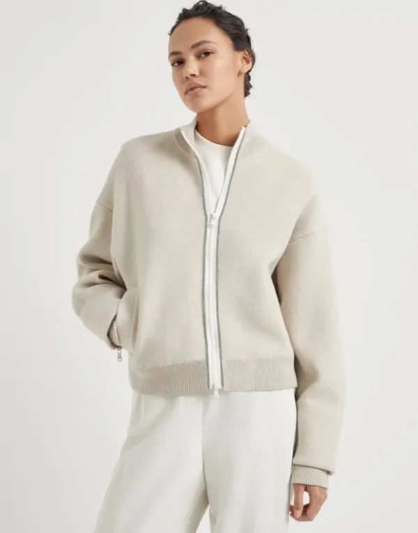 Brunello Cucinelli Jacke aus doppeltem Kaschmirstrick mit Shiny Trims | Damen Mäntel & Jacken