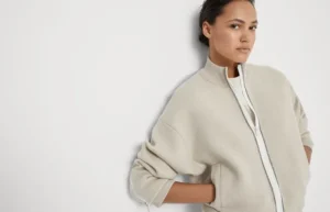 Brunello Cucinelli Jacke aus doppeltem Kaschmirstrick mit Shiny Trims | Damen Mäntel & Jacken