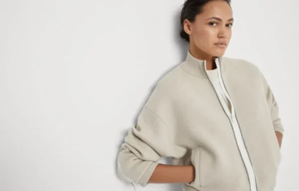 Brunello Cucinelli Jacke aus doppeltem Kaschmirstrick mit Shiny Trims | Damen Mäntel & Jacken