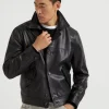 Brunello Cucinelli Jacke aus genarbtem Leder mit Camp-Kragen | Herren Mäntel & Jacken