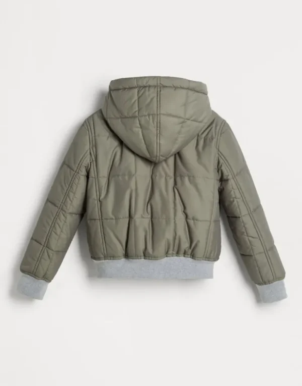 Brunello Cucinelli Jacke aus Popeline in Schurwolle und Techno-Seide mit Wattierung aus Thermore®, abnehmbarer Kapuze und Patch | Kinder Mäntel & Jacken