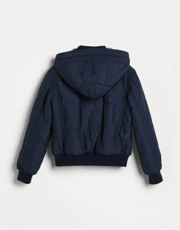 Brunello Cucinelli Jacke aus Popeline in Schurwolle und Techno-Seide mit Wattierung aus Thermore®, abnehmbarer Kapuze und Patch | Kinder Mäntel & Jacken