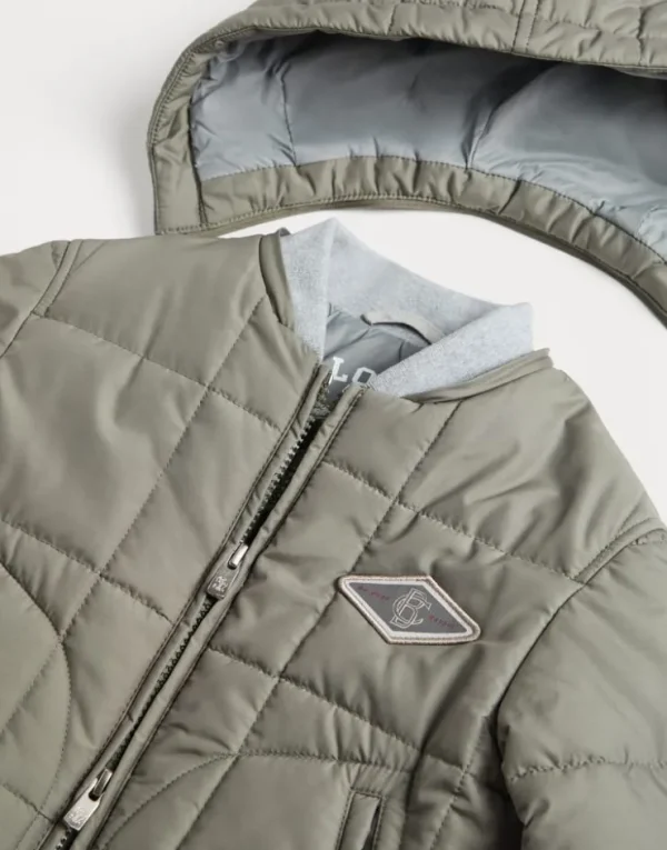 Brunello Cucinelli Jacke aus Popeline in Schurwolle und Techno-Seide mit Wattierung aus Thermore®, abnehmbarer Kapuze und Patch | Kinder Mäntel & Jacken