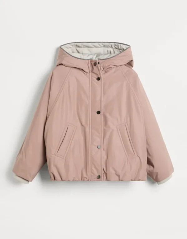 Brunello Cucinelli Jacke aus wasserabweisendem Taft mit Kapuze, Wattierung aus Thermore® und Monili | Kinder Mäntel & Jacken