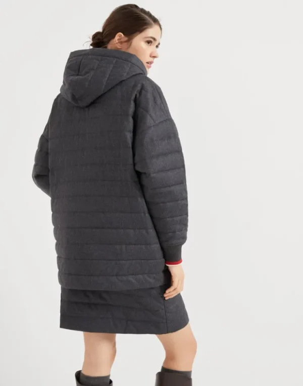 Brunello Cucinelli Jacke aus wasserabweisendem Schurwollflanell mit Kapuze, Wattierung aus Thermore® und Shiny Zipper Pull | Damen Mäntel & Jacken