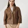 Brunello Cucinelli Jacke im Blazerstil aus Glanzleder mit Monili | Damen Mäntel & Jacken