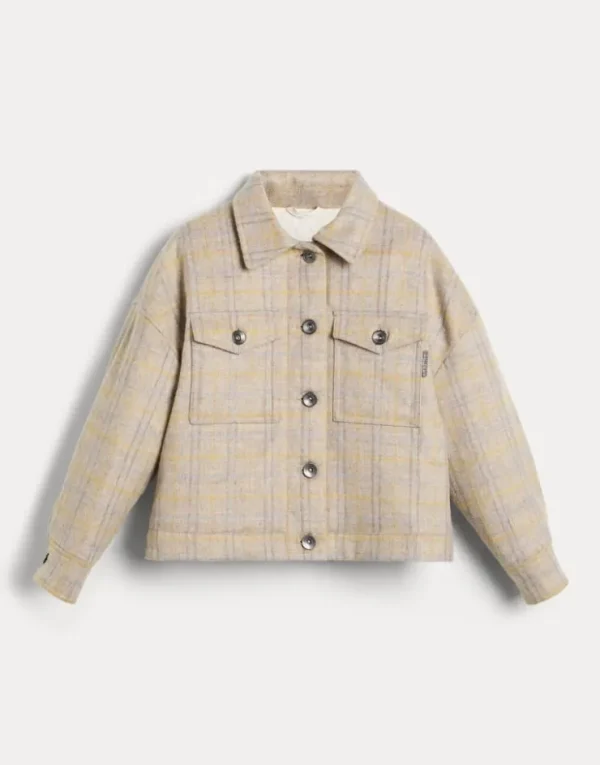 Brunello Cucinelli Jacke mit vier Taschen in Prince-of-Wales-Karo aus Flanell in Schurwolle und Sparkling-Mohair mit Wattierung aus Thermore® und Monili | Kinder Mäntel & Jacken