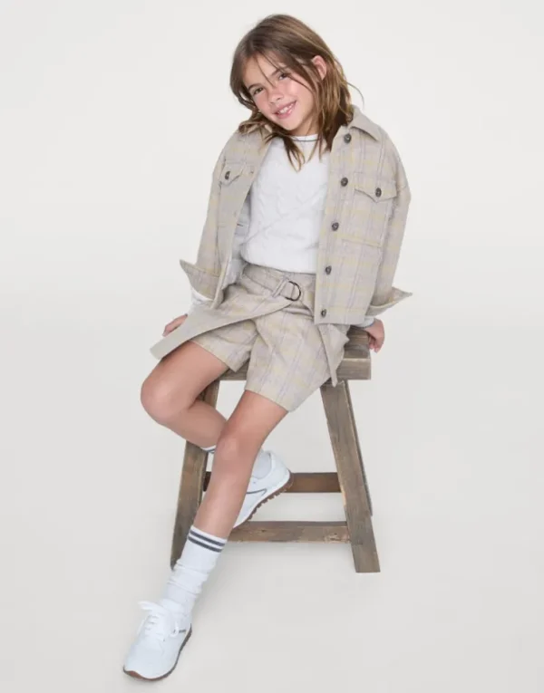 Brunello Cucinelli Jacke mit vier Taschen in Prince-of-Wales-Karo aus Flanell in Schurwolle und Sparkling-Mohair mit Wattierung aus Thermore® und Monili | Kinder Mäntel & Jacken