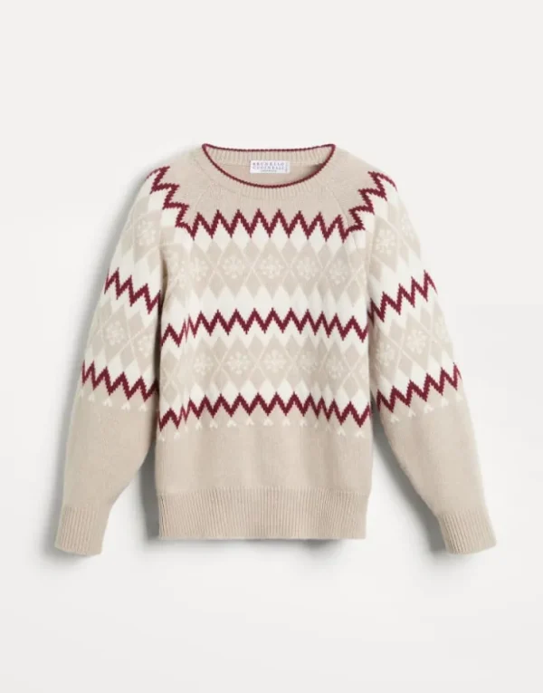 Brunello Cucinelli Jacquard Snowflake Argyle-Pullover aus Kaschmir | Kinder Strickwaren