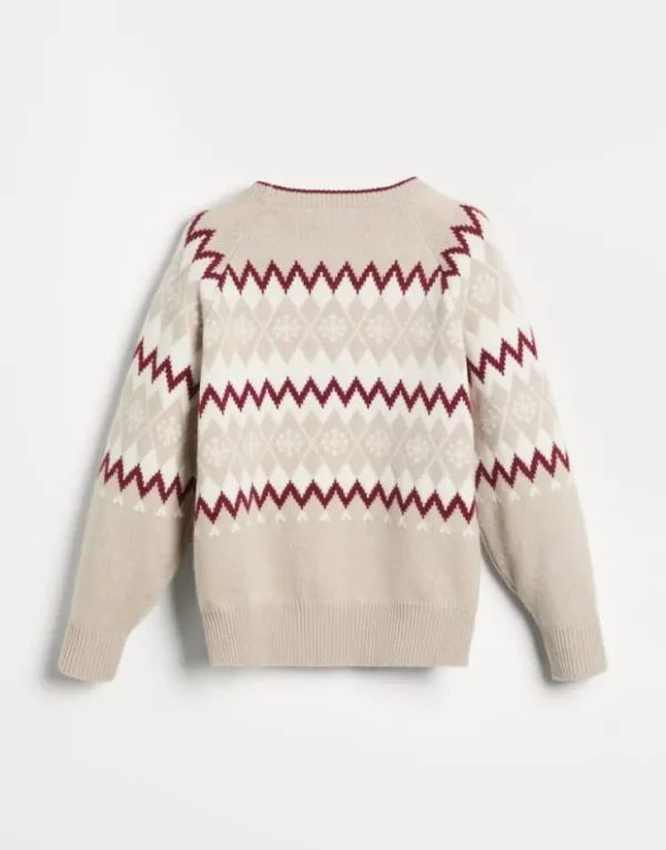 Brunello Cucinelli Jacquard Snowflake Argyle-Pullover aus Kaschmir | Kinder Strickwaren