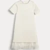 Brunello Cucinelli Kleid aus Soft Techno-Satin mit abnehmbarem Dazzling Feather-Besatz und Monili | Kinder Kleider & Jumpsuits