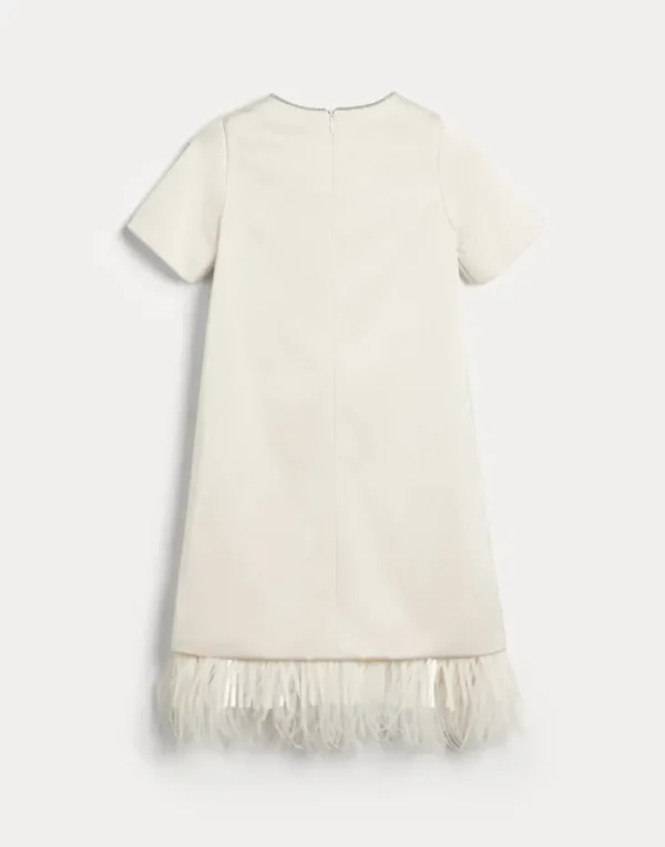 Brunello Cucinelli Kleid aus Soft Techno-Satin mit abnehmbarem Dazzling Feather-Besatz und Monili | Kinder Kleider & Jumpsuits