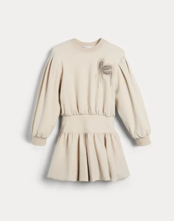 Brunello Cucinelli Kleid aus Stretch-Schurwolljersey mit Precious Flower Crest | Kinder Kleider & Jumpsuits