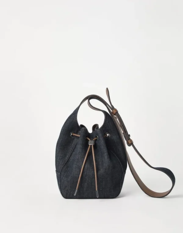 Brunello Cucinelli Kleine BC Duo Bucket-Bag aus No-Fade-Denim | Damen Umhängetaschen & Rucksäcke