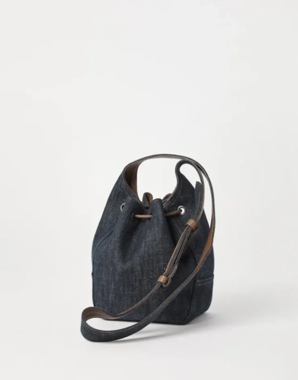 Brunello Cucinelli Kleine BC Duo Bucket-Bag aus No-Fade-Denim | Damen Umhängetaschen & Rucksäcke