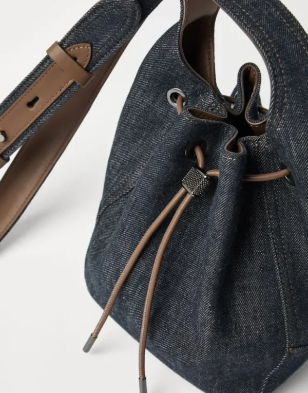 Brunello Cucinelli Kleine BC Duo Bucket-Bag aus No-Fade-Denim | Damen Umhängetaschen & Rucksäcke