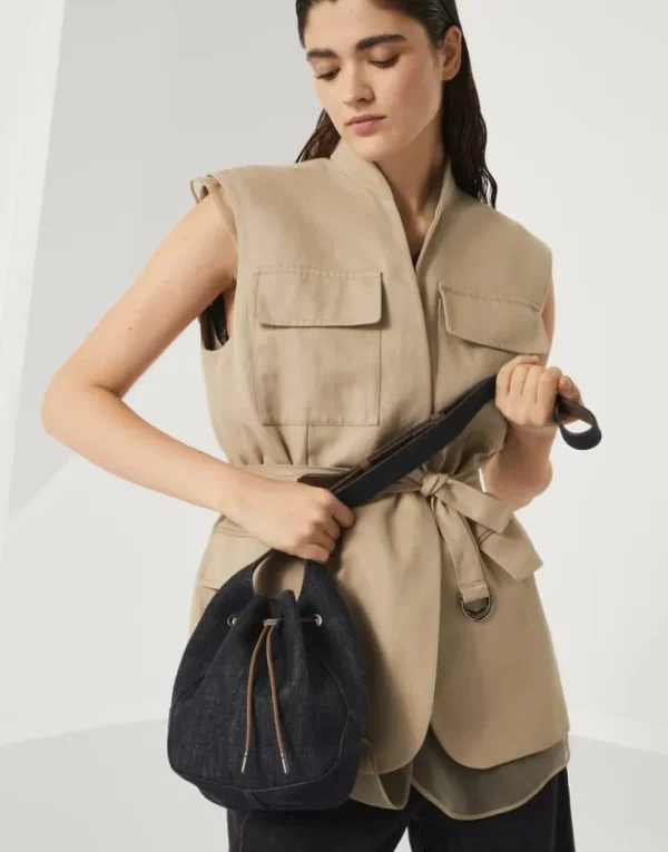 Brunello Cucinelli Kleine BC Duo Bucket-Bag aus No-Fade-Denim | Damen Umhängetaschen & Rucksäcke