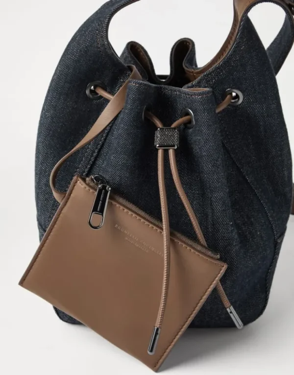 Brunello Cucinelli Kleine BC Duo Bucket-Bag aus No-Fade-Denim | Damen Umhängetaschen & Rucksäcke