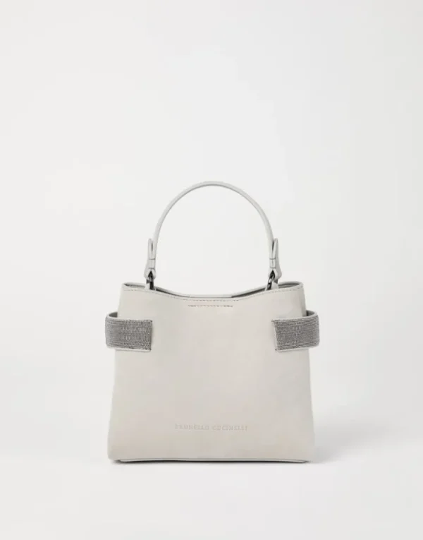 Brunello Cucinelli Kleine Top-Handle Essence-Tasche aus Veloursleder mit Precious Bands | Damen Umhängetaschen & Rucksäcke