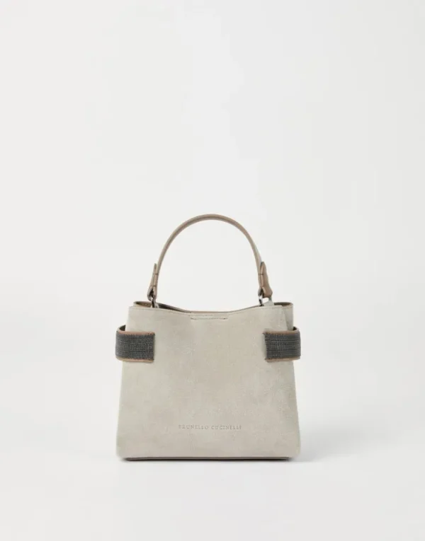 Brunello Cucinelli Kleine Top-Handle Essence-Tasche aus Veloursleder mit Precious Bands | Damen Umhängetaschen & Rucksäcke