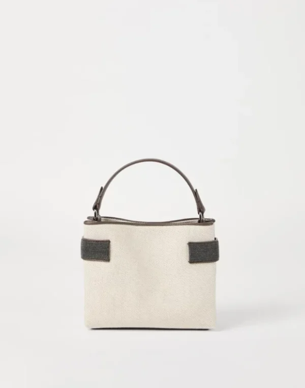 Brunello Cucinelli Kleine Top-Handle Essence-Tasche aus Drill in Baumwolle und Leinen mit Precious Bands | Damen Umhängetaschen & Rucksäcke