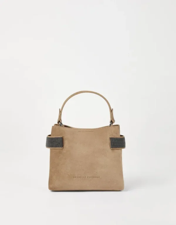 Brunello Cucinelli Kleine Top-Handle Essence-Tasche aus Veloursleder mit Precious Bands | Damen Umhängetaschen & Rucksäcke