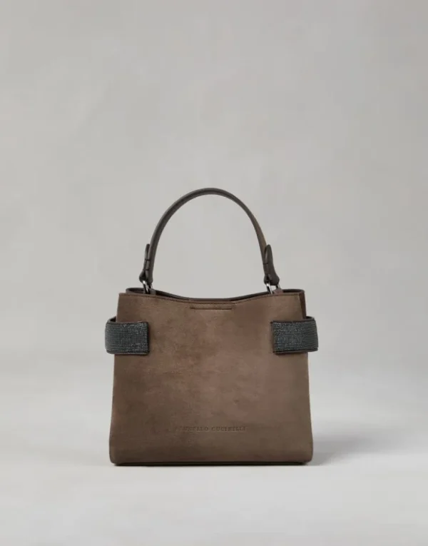 Brunello Cucinelli Kleine Top-Handle Essence-Tasche aus Veloursleder mit Precious Bands | Damen Umhängetaschen & Rucksäcke