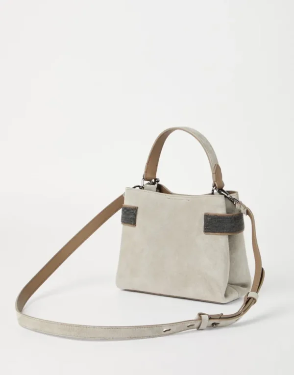 Brunello Cucinelli Kleine Top-Handle Essence-Tasche aus Veloursleder mit Precious Bands | Damen Umhängetaschen & Rucksäcke