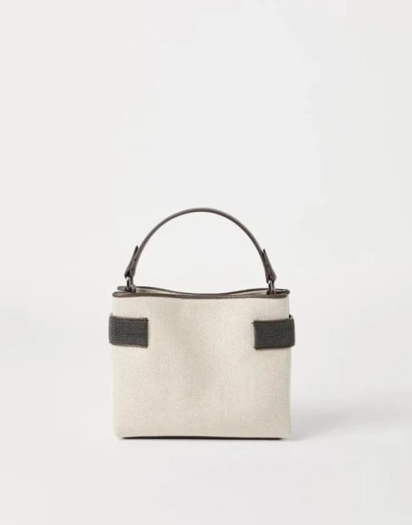 Brunello Cucinelli Kleine Top-Handle Essence-Tasche aus Drill in Baumwolle und Leinen mit Precious Bands | Damen Umhängetaschen & Rucksäcke