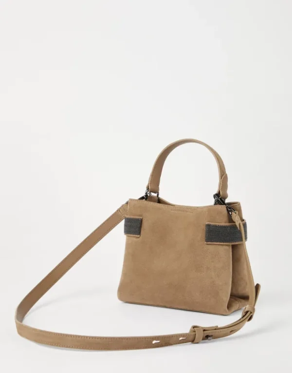 Brunello Cucinelli Kleine Top-Handle Essence-Tasche aus Veloursleder mit Precious Bands | Damen Umhängetaschen & Rucksäcke