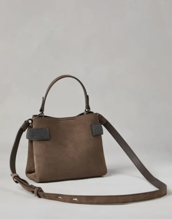 Brunello Cucinelli Kleine Top-Handle Essence-Tasche aus Veloursleder mit Precious Bands | Damen Umhängetaschen & Rucksäcke