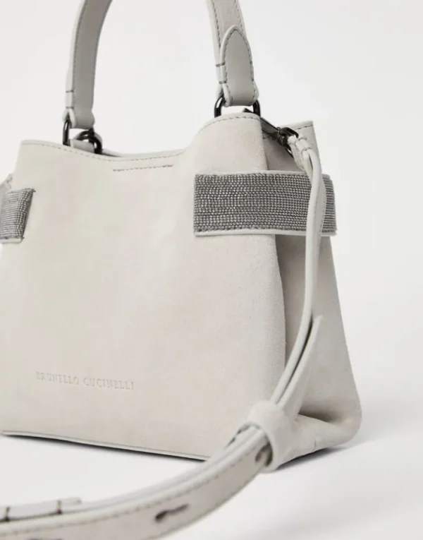 Brunello Cucinelli Kleine Top-Handle Essence-Tasche aus Veloursleder mit Precious Bands | Damen Umhängetaschen & Rucksäcke