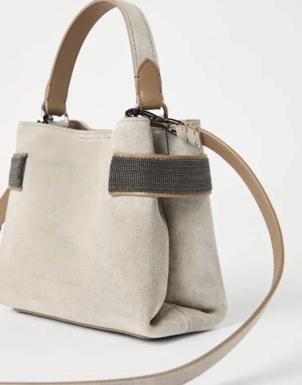 Brunello Cucinelli Kleine Top-Handle Essence-Tasche aus Veloursleder mit Precious Bands | Damen Umhängetaschen & Rucksäcke