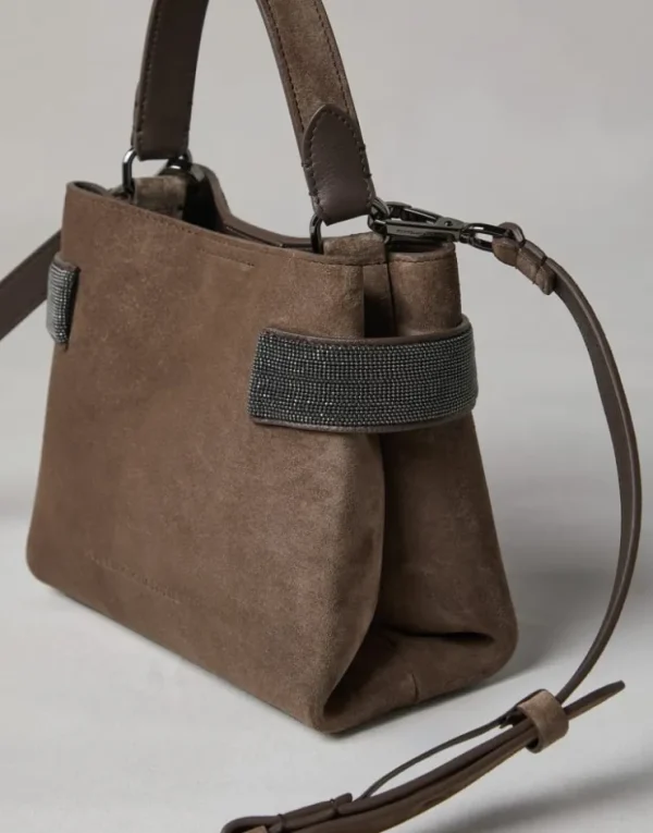 Brunello Cucinelli Kleine Top-Handle Essence-Tasche aus Veloursleder mit Precious Bands | Damen Umhängetaschen & Rucksäcke