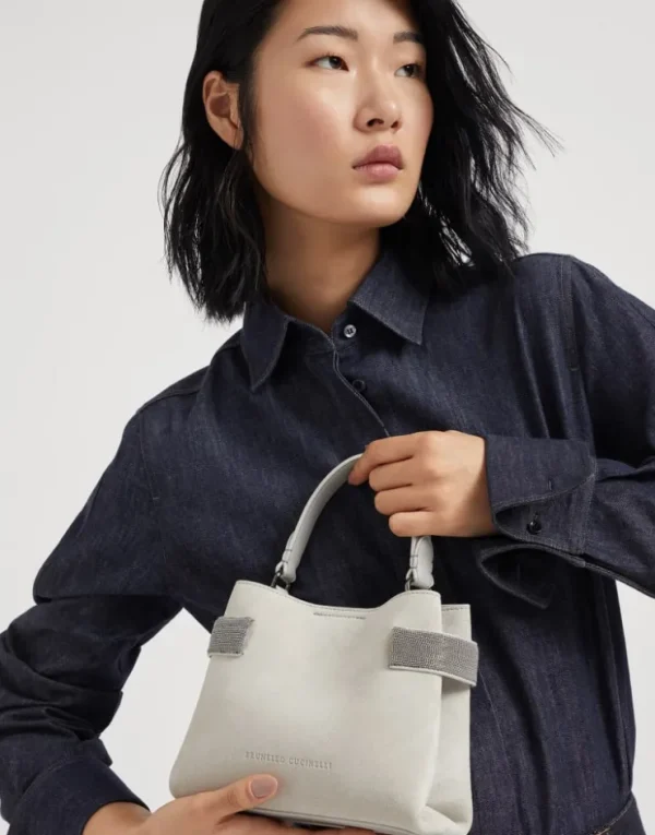 Brunello Cucinelli Kleine Top-Handle Essence-Tasche aus Veloursleder mit Precious Bands | Damen Umhängetaschen & Rucksäcke